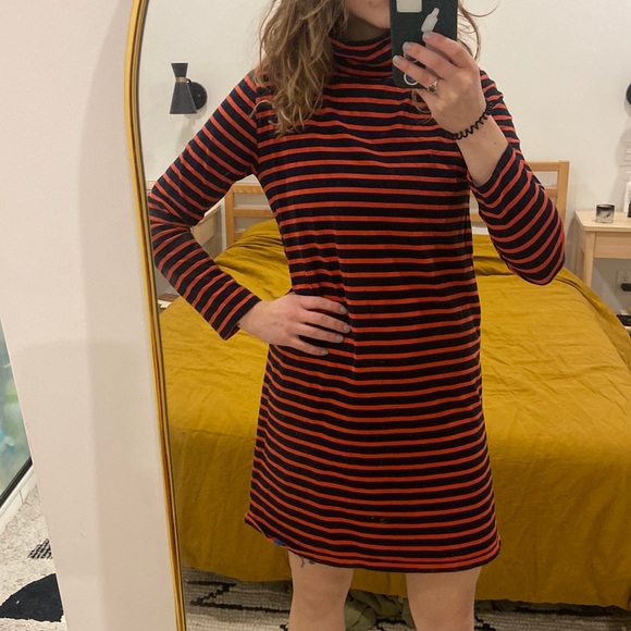 Kule striped turtleneck dress sz S- red and navy - Picture 1 of 5